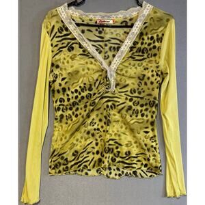 Zephirus Euro Mesh Top Medium Animal Print Lace Trim Earthy Fairy Whimsy Cavalli